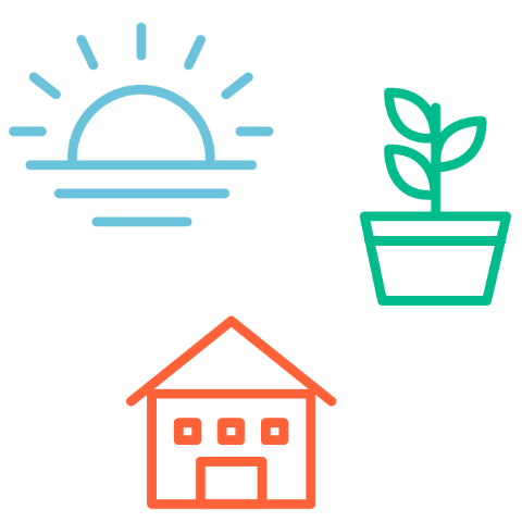 Plant, sun, and house icons